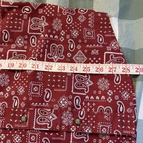 Y2K Wrangler Shirt Mens S Red Paisley Western Button Up Long Sleeve Bandana - Picture 6 of 7